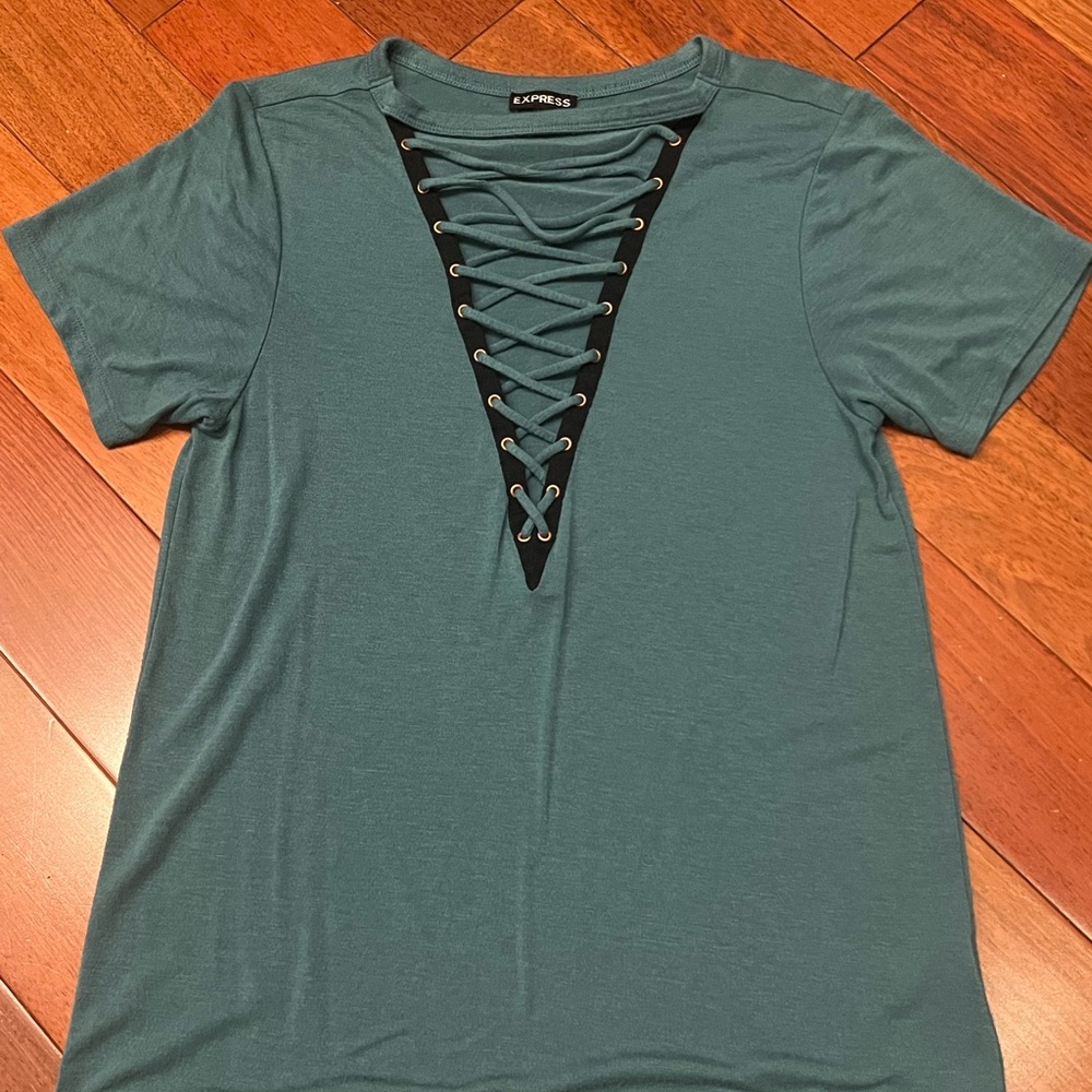 Express Teal Lace-Up Short Sleeve Top